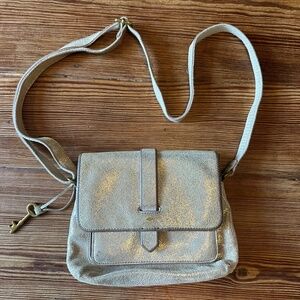 Fossil gold leather purse, shoulder bag, crossbody bag